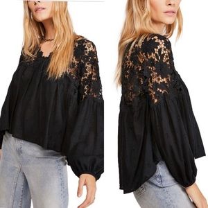 Free People Lina Lace Top in Black XS